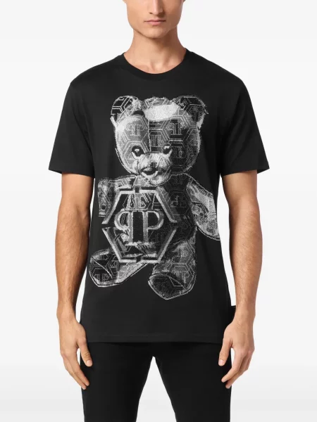 Meškiukas marškiniai Philipp Plein su aplikacija juoda