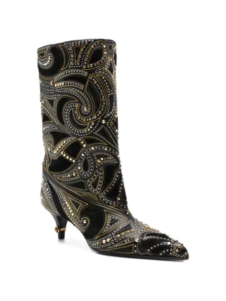 Cizme scurte Versace din piele cu tepi negru
