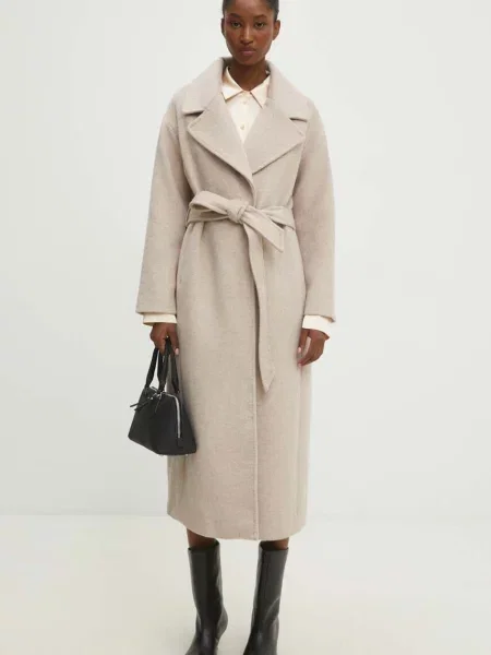 Answear Lab palton de lana de tranzitie oversize bej