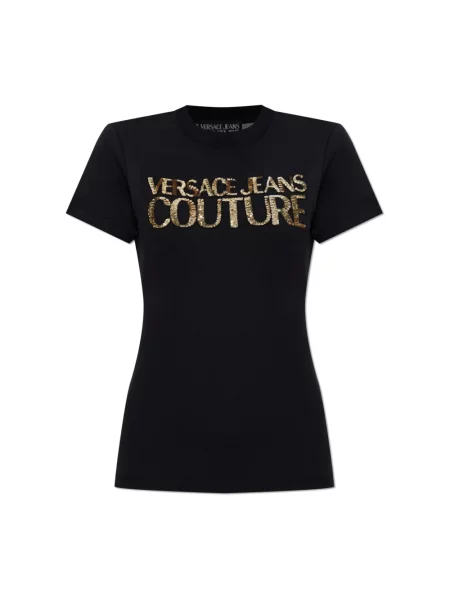 Koszulka Versace Jeans Couture z cekinami czarna