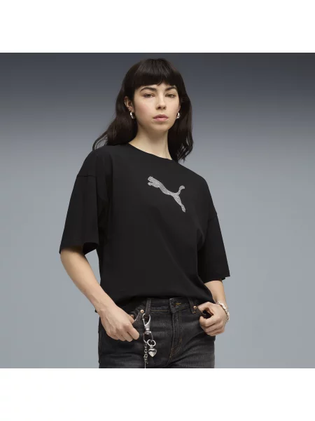 PUMA koszulka oversize Essentials Graphics Bedazzled Odzież S czarny