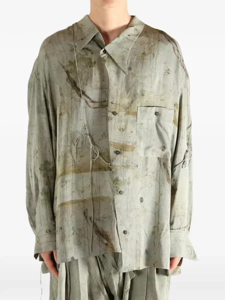 Копринена риза Ziggy Chen с принт с абстрактен десен зелено