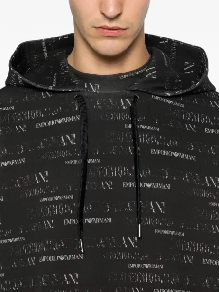 Hoodie Emporio Armani με αυτόγραφο με κορδόνι μαύρο