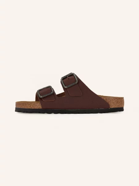Birkenstock klapki skórzane Arizona Vintage Wood Wire Buckle brązowe