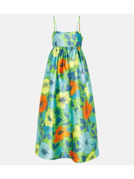 Saténové kvetinové midi šaty Alemais po kolená