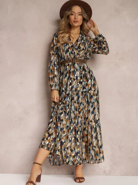 Rochie bleumarin Bancroft cu imprimeu strălucitor