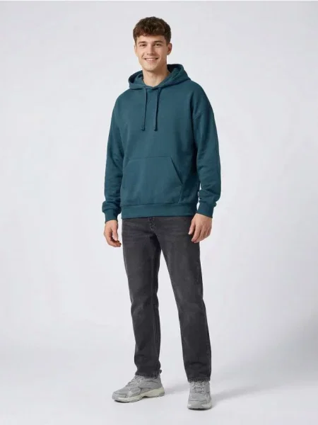 Sinsay Mikina s kapucí s příměsí bavlny indigo