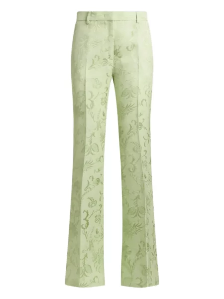 Pantaloni Etro cu model floral din jacard verde