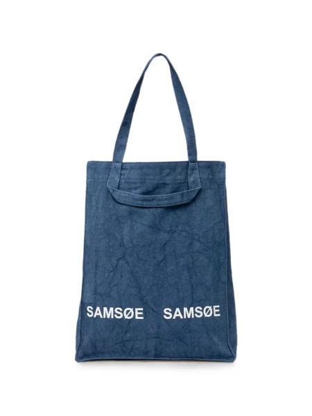 Geantă shopper Samsøe Samsøe cu imagine din canvas albastru