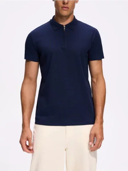 Reserved Tricou polo slim fit bleumarin
