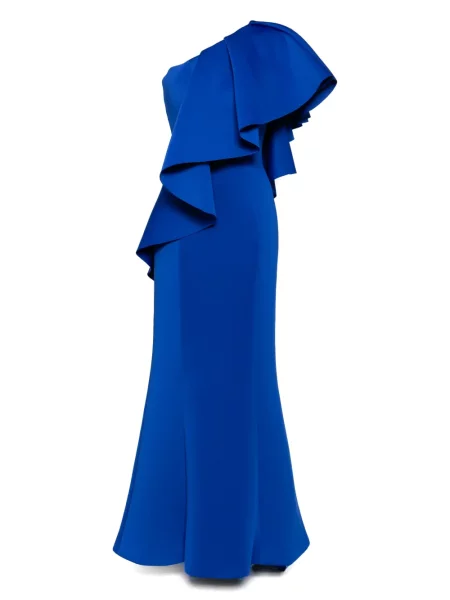Rochie maxi Saiid Kobeisy cu volane lungă de costum albastru