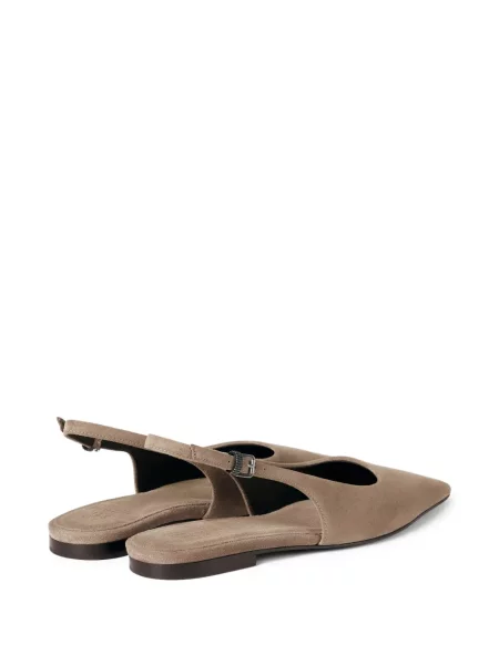Balerini Brunello Cucinelli din piele de căprioară slingback maro