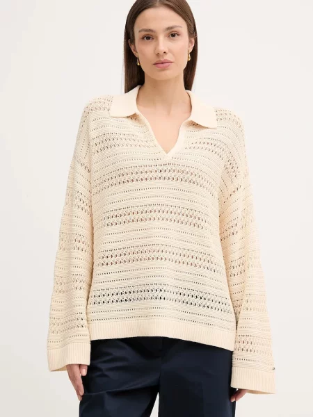 Pulover Tommy Hilfiger lagane bež