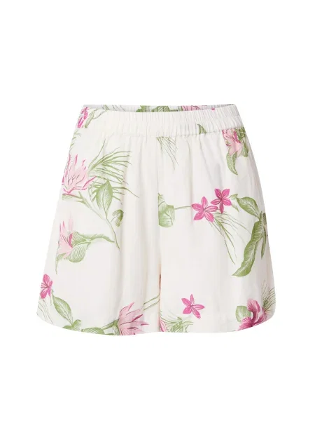 PIECES Pantaloni ALOHA crem roz / roz verde