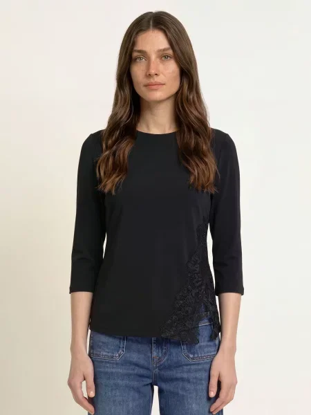 Calvin Klein Tričko S Rukávem A Krajkou černá