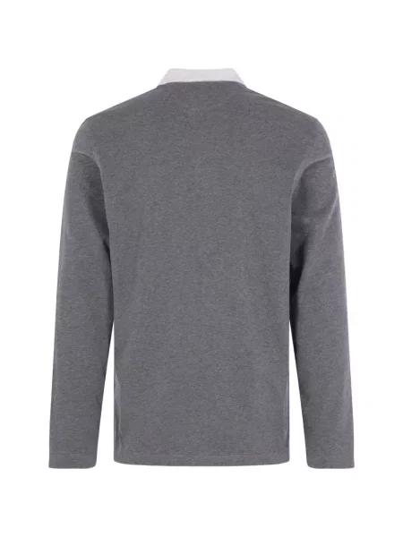 Lung tricou polo Brunello Cucinelli cu autograf gri