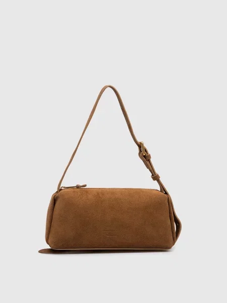 Коричнева замшева сумка крос-боді з тисненням логотипа Christian Villa фіолетова