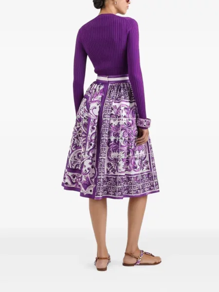 Fustă midi Dolce & Gabbana de mătase până la genunchi alb