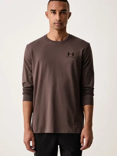 Under Armour trening majica z dolgimi rokavi z bombažem SPORTSTYLE LEFT CHEST rjava