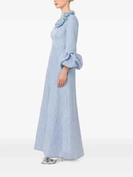 Rochie maxi Baruni cu model floral în linie A albastru