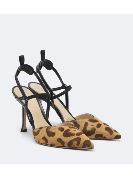 Pantofi cu toc Fendi cu imagine cu model leopard slingback maro