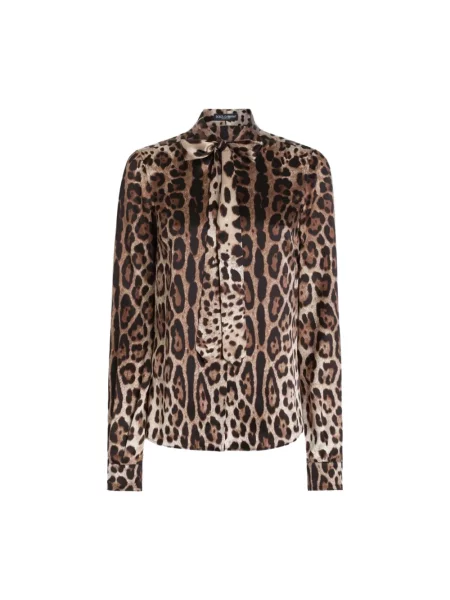 Satynowa koszula Dolce And Gabbana z nadrukiem brązowa