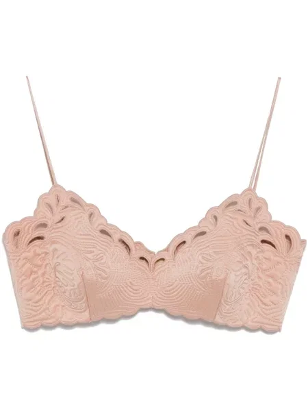 Top Ermanno Scervino cu broderie cu model floral roz