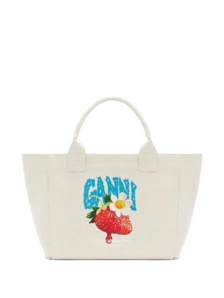 Geantă shopper Ganni cu imagine alb