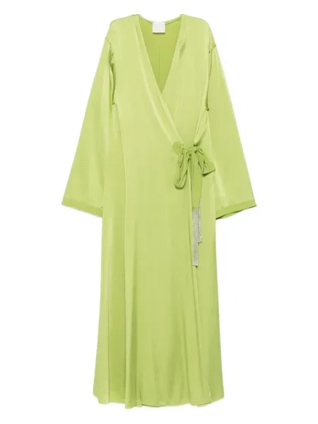 Rochie midi Forte_forte cu decolteu în V până la genunchi de costum verde