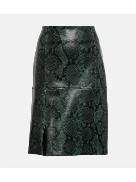 Fustă din piele Dorothee Schumacher cu imagine cu model piele de șarpe până la genunchi verde