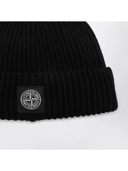 Czapka Stone Island wełniana z kamieniami czarna