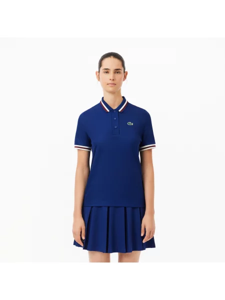 Lacoste Koszulka Tenisowa Polo Z Piki Z Kołnierzykiem W Kontrastowe Paski granatowa