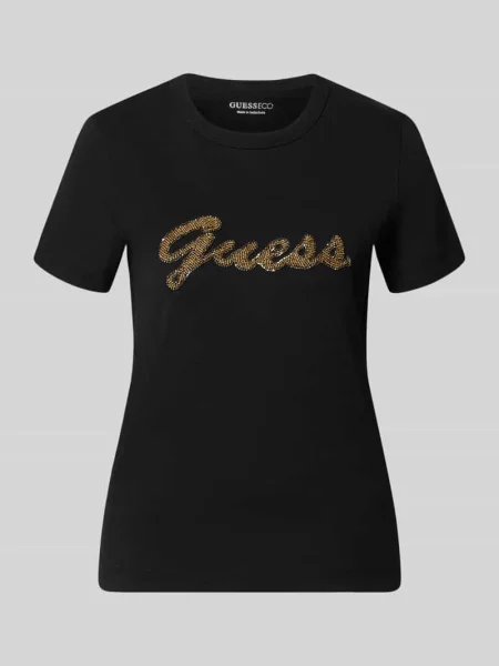 T-shirt z logo z pereł Guess czarna