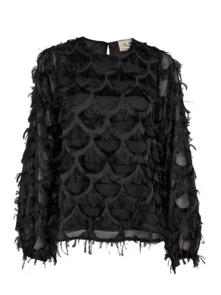 Top Peppercorn cu mâneci lungi lung negru