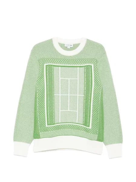 Pulover Lacoste din jacard tenis verde