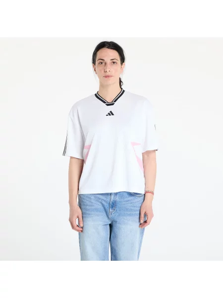 Μπλουζάκι adidas Tiro Cut 3 Stripes Color Block Boyfriend T-Shirt White/ Black/ True Pink M λευκό