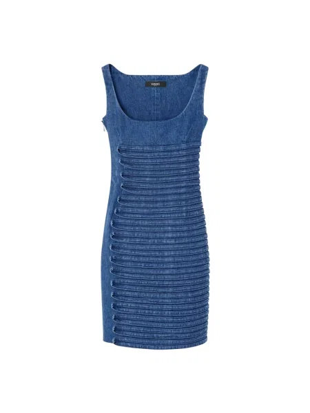 Sukienka bez rękawów Versace bez rękawów do kolan garniturowa niebieska