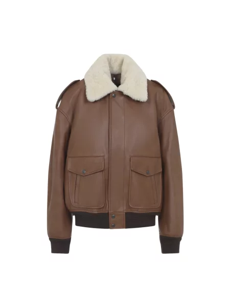 Kurtka skórzana Saint Laurent brązowa