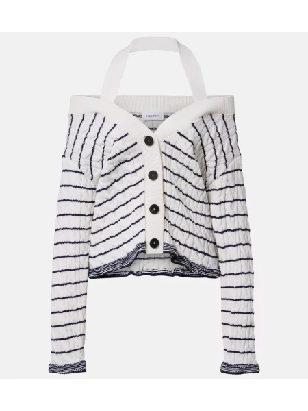 Cardigan Mcqueen cu dungi tricotate alb