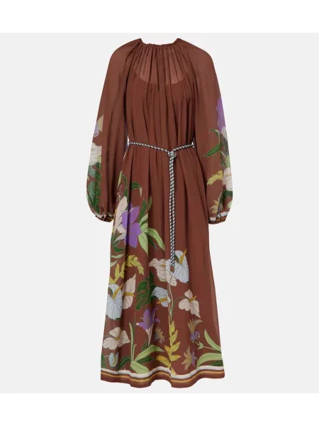 Rochie midi Alemais de mătase până la genunchi de costum maro