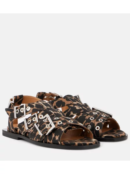 Sandale Ganni cu imagine cu model leopard maro