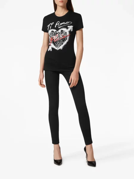 Raštuotas marškinėliai Philipp Plein su širdelėmis juoda