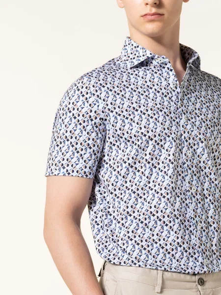 Olymp Košile S Krátkým Rukávem Modern Fit Z Žerzejového Materiálu / tmavě modrá / velbloudí bílá