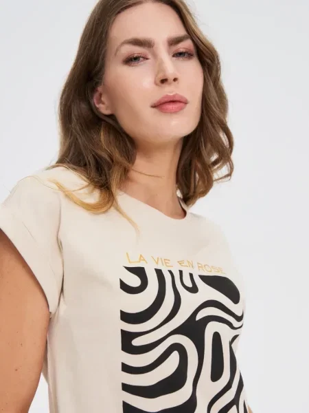Tricou Marisse cu imagine cu imprimeu geometric negru