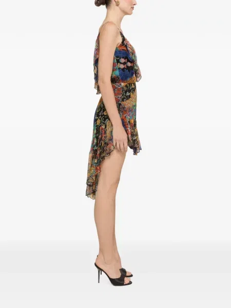 Rochie mini Nissa din șifon cu imagine asimetrică negru