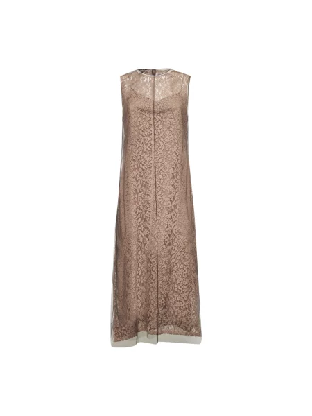 Sukienka midi Fendi w kwiatki tiulowa brązowa