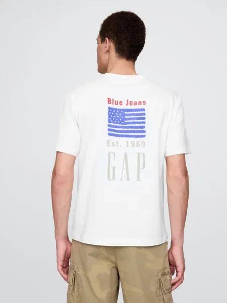 GAP Tricou albastru regal / gri deschis / roșu intens alb
