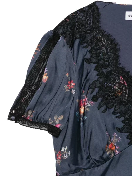 Top Self-portrait cu model floral cu imagine din dantelă gri