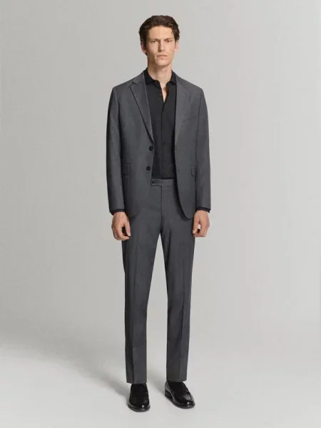 Koszula garniturowa slim fit z bawełnianej popeliny Mężczyzna XS MANGO MAN czarny
