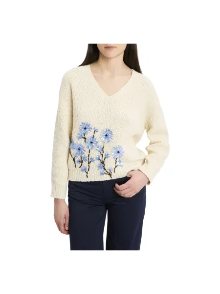 Dzianinowy sweter Semicouture z dekoltem w serek beżowy